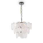 Люстра из белых стеклянных дисков на серебрянном каркасе White Glowing Reflectors варинант исполнения - 3 | Loft Concept во Владивостоке