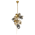 Люстра подвесная вытянутой формы с плафонами из стекла и металла с тремя вертикальными подвесками Gilded Mirage  варинант исполнения - 6 | Loft Concept во Владивостоке