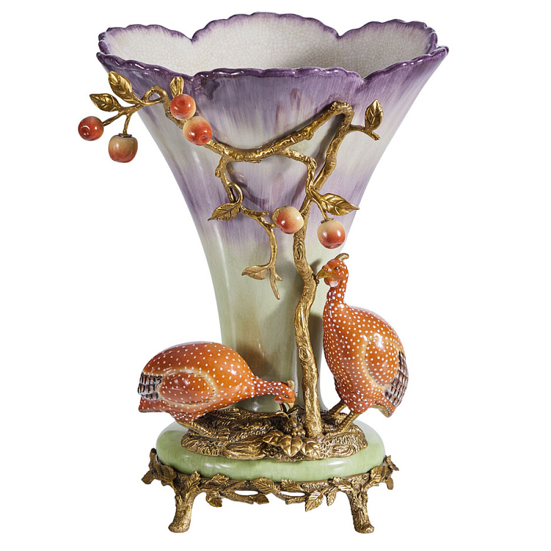 Ваза с цесарками из фарфора с бронзовыми элементами Garden of Eden Бронза Мульти во Владивостоке | Loft Concept 