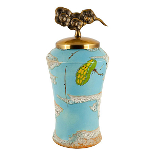 Ваза высокая голубая с орнаментом Nara 