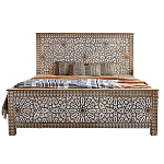 Двуспальная кровать из массива манго с резьбой Celestino Grey Mango Bed варинант исполнения - 1 | Loft Concept во Владивостоке