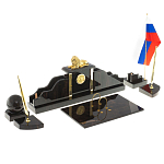 Настольный письменный набор из чёрного обсидиана с декором в виде льва Golden Lion варинант исполнения - 2 | Loft Concept во Владивостоке