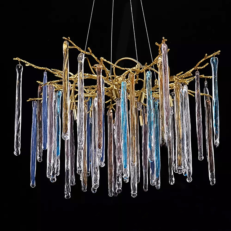 Люстра на подвесе с каркасом из металла и цветными подвесками из стекла Droplet Chandelier Золотой Прозрачный Голубой Янтарный Люстра на подвесе с каркасом из металла и цветными подвесками из стекла Droplet Chandelier Золотой Прозрачный Голубой Янтарный во Владивостоке | Loft Concept