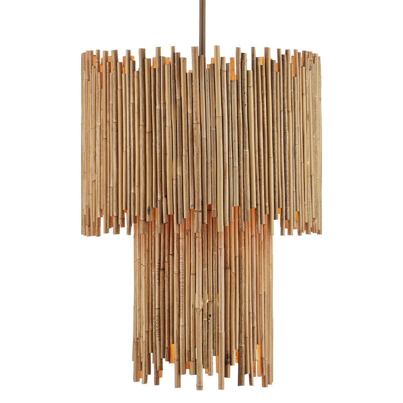 Подвесной светильник двухъярусный с абажуром из ротанга Wicker Furniture Бежевый во Владивостоке | Loft Concept 