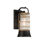 Настенный фонарь цилиндрической формы с рифленым стеклом в золотом каркасе на черном прямоугольном основании Eurofase варинант исполнения - 11 | Loft Concept во Владивостоке