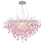 Люстра серебрянная с розовыми стеклянными подвесками в форме капель FAIRYTREE Light варинант исполнения - 3 | Loft Concept во Владивостоке