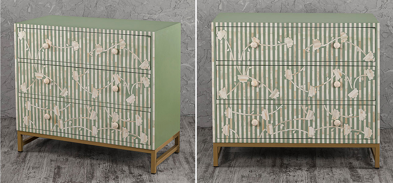 Комод зеленый инкрустация костью Green Flowers Комод зеленый инкрустация костью Green Flowers - Loft-Concept во Владивостоке