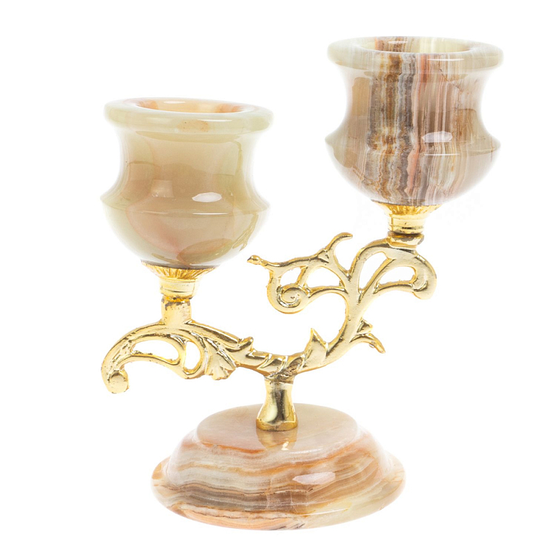 Подсвечник двухрожковый из натурального камня оникс Stone Candlestick Бежевый Золотой Подсвечник двухрожковый из натурального камня оникс Stone Candlestick Бежевый Золотой во Владивостоке | Loft Concept