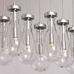 Люстра с 9-ю прозрачными плафонами из стекла в форме капли на прямоугольном потолочном основании цвета хром Lucid Rain  варинант исполнения - 4 | Loft Concept во Владивостоке