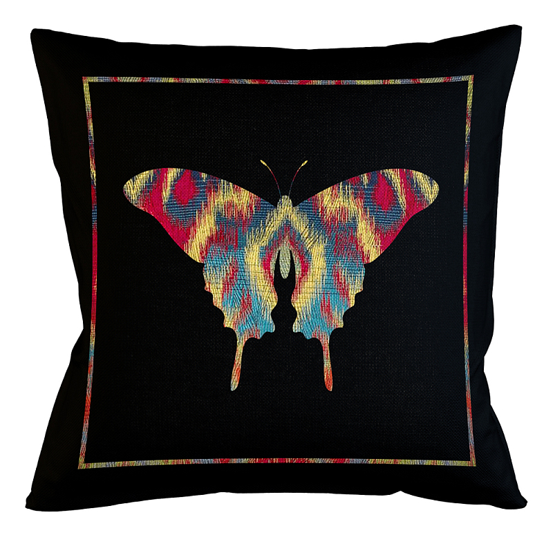 Подушка декоративная бабочка разноцветная Ikat Pattern Черный Мульти Бежевый Подушка декоративная бабочка разноцветная Ikat Pattern Черный Мульти Бежевый во Владивостоке | Loft Concept