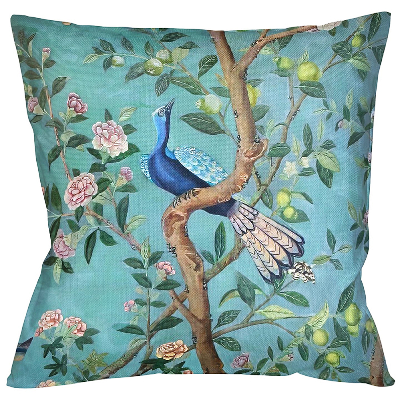 Подушка декоративная с изображением птицы в саду Chinoiserie Bird in the Garden Cushion Мульти Бирюзовый Подушка декоративная с изображением птицы в саду Chinoiserie Bird in the Garden Cushion Мульти Бирюзовый во Владивостоке | Loft Concept