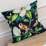 Декоративная подушка чёрная с изображением птиц и цветов Blooming Birds 2 варинант исполнения - 2 | Loft Concept во Владивостоке