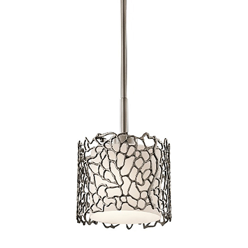 Подвесной светильник с цилиндрическим белым плафоном с ажурным узором цвета олово Kichler Олово Белый Бежевый во Владивостоке | Loft Concept 