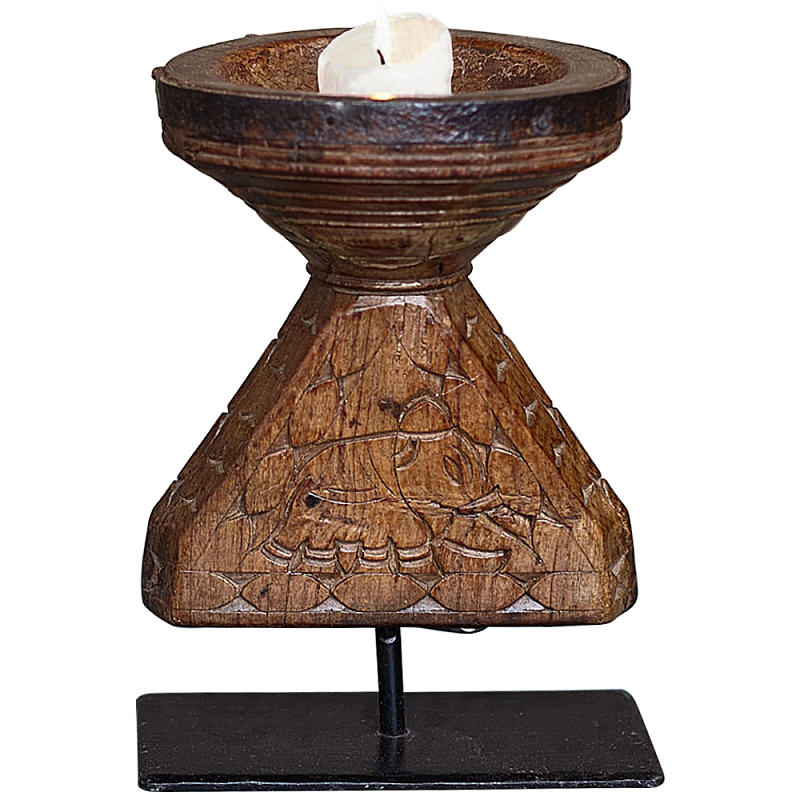 Подсвечник из массива тика на металлической подставке Wooden Carved Candlestick Коричневый Подсвечник из массива тика на металлической подставке Wooden Carved Candlestick Коричневый во Владивостоке | Loft Concept