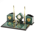 Настольный письменный набор из змеевика с часами и гербом Successful Leader варинант исполнения - 2 | Loft Concept во Владивостоке