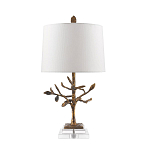 Настольная лампа с кремовым льняным цилиндрическим абажуром и ножкой в форме золотистой ветки Gilded Nola варинант исполнения - 7 | Loft Concept во Владивостоке