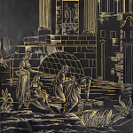 Обои ручная роспись Views of Italy Gold Outline варинант исполнения - 1 | Loft Concept во Владивостоке