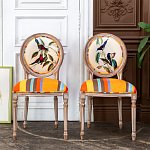 Стул бежевый в разноцветную полоску из натурального бука с изображением птиц и цветов Blooming Blue Birds Colorful Stripes Chair варинант исполнения - 4 | Loft Concept во Владивостоке