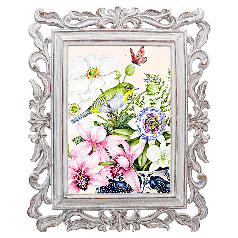 Постер Bird on Exotic Flowers Poster Мульти Белый винтажная патина Постер Bird on Exotic Flowers Poster Мульти Белый винтажная патина во Владивостоке | Loft Concept