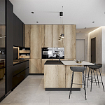 Черный матовый кухонный гарнитур с фасадом под дерево Axelle Kitchen Set варинант исполнения - 2 | Loft Concept во Владивостоке