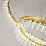 Люстра подвесная двухъярусная с золотистымыми кольцами и прозрачными стеклянными элементами Ring Horizontal варинант исполнения - 3 | Loft Concept во Владивостоке