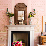 Обои ручная роспись Jharokha Arches Original colourway on pink painted Xuan paper варинант исполнения - 4 | Loft Concept во Владивостоке