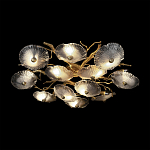 Потолочная люстра круглая ветвистыми бронзовыми элементами и стеклянными рифлеными дисками Textured Glass Chandelier варинант исполнения - 4 | Loft Concept во Владивостоке