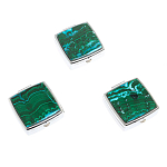 Таблетница карманная квадратная с 2-мя отделениями с зеркалом и накладкой из натуральных камней Малахит Хризоколла Silver Stone Pillboxes варинант исполнения - 4 | Loft Concept во Владивостоке