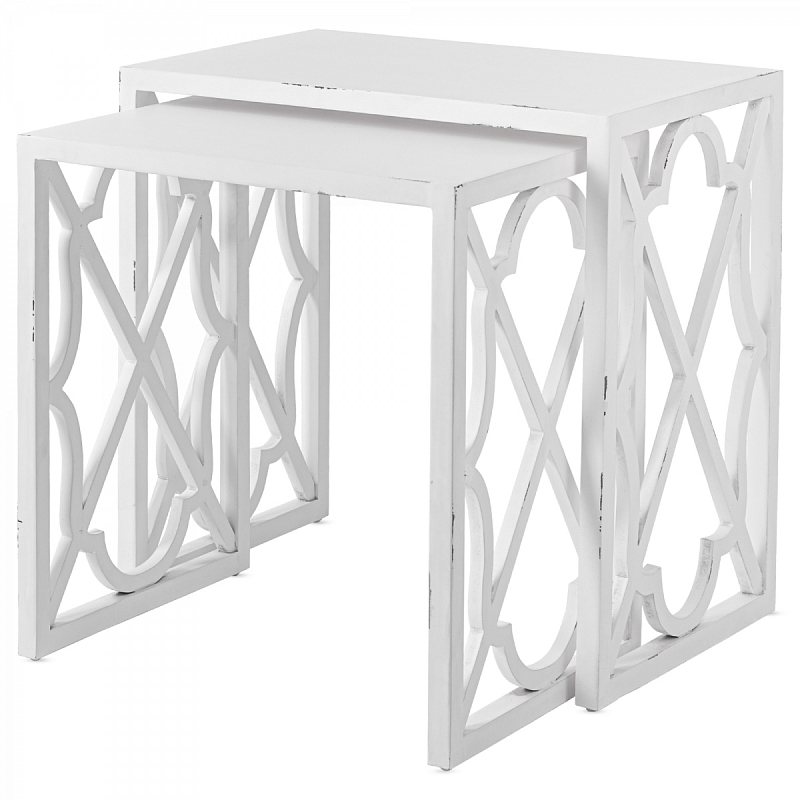 Комплект столиков Tommy Bahama Stovell Ferry Nesting Tables Белый винтажная патина Комплект столиков Tommy Bahama Stovell Ferry Nesting Tables Белый винтажная патина во Владивостоке | Loft Concept