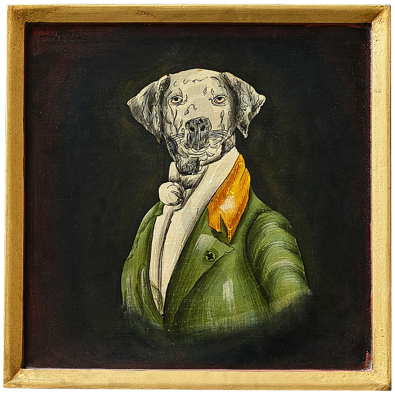 Картина в квадратной раме Chinoiserie Grey Dog Portrait Зеленый Черный Золотой Мульти Картина в квадратной раме Chinoiserie Grey Dog Portrait Зеленый Черный Золотой Мульти во Владивостоке | Loft Concept