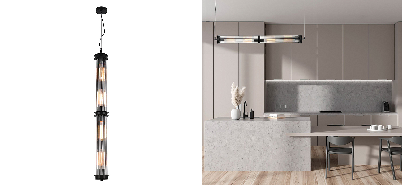 Люстра с рифленым плафоном Glass Tube Black Люстра с рифленым плафоном Glass Tube Black - Loft-Concept во Владивостоке