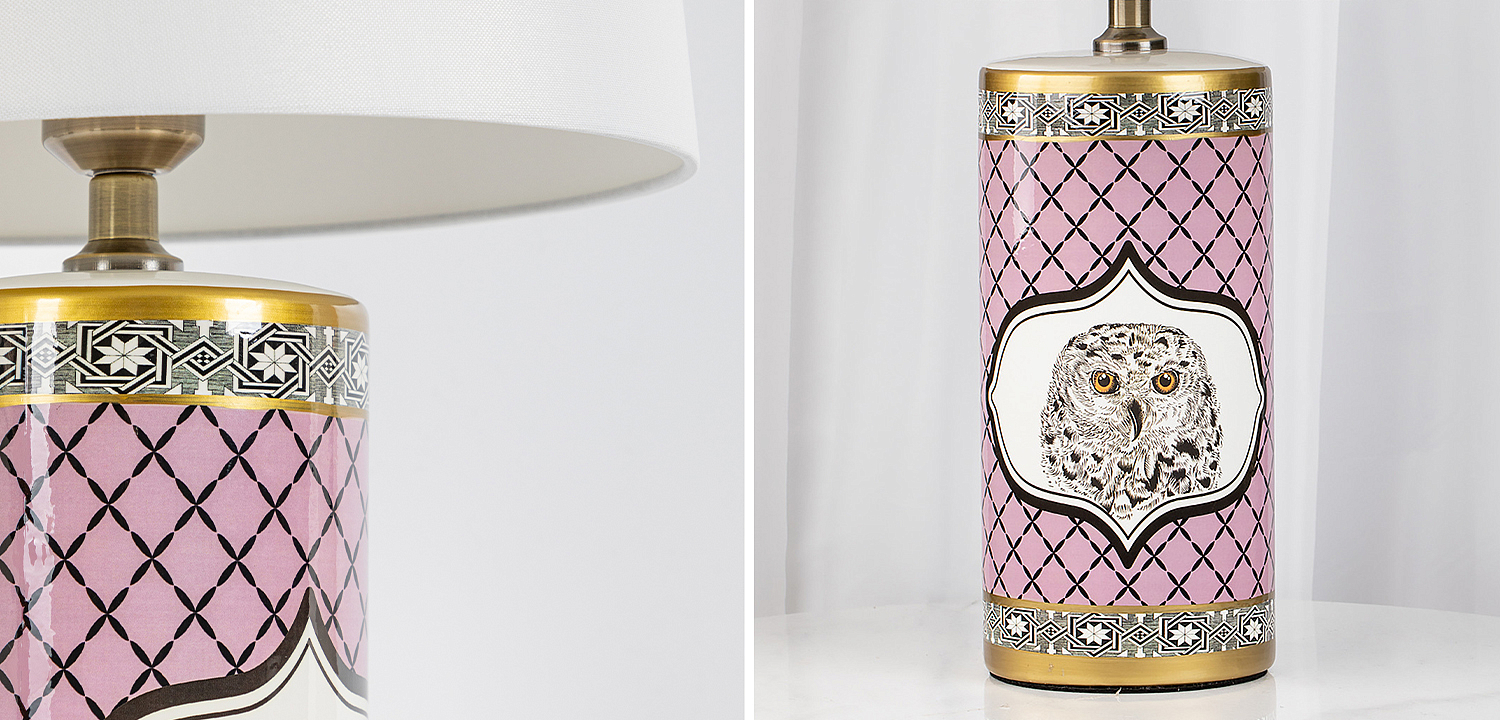 Настольная лампа Owl Collection Pink Lampshade Настольная лампа Owl Collection Pink Lampshade - Loft-Concept во Владивостоке