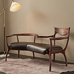 Кушетка с деревянным каркасом и сиденьем из коричневой натуральной кожи Moon Walnut Furniture варинант исполнения - 5 | Loft Concept во Владивостоке