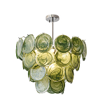 Люстра из зеленых стеклянных дисков с перламутровым эффектом Green Glowing Glaze варинант исполнения - 8 | Loft Concept во Владивостоке