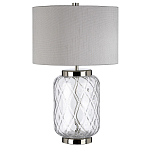 Настольная лампа с цилиндрическим абажуром и прозрачным стеклянным основанием Quintiesse варинант исполнения - 1 | Loft Concept во Владивостоке