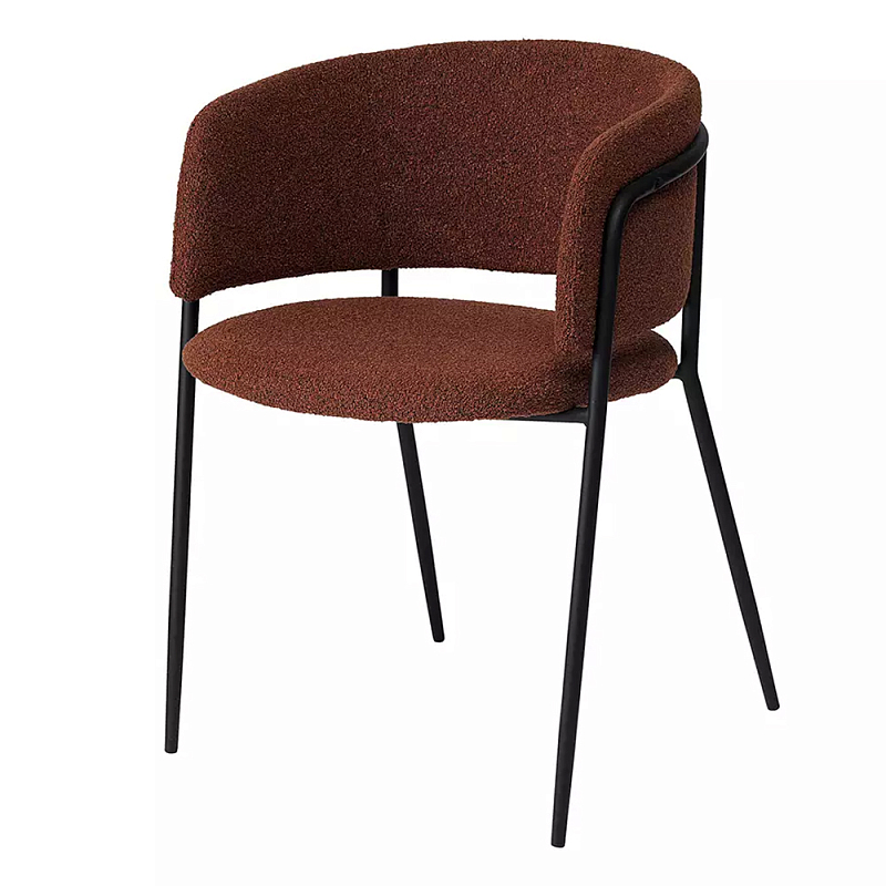 Стул полукруглый мягкий с буклированной обивкой Chair with Boucle Upholstery Черный Терракотовый Стул полукруглый мягкий с буклированной обивкой Chair with Boucle Upholstery Черный Терракотовый во Владивостоке | Loft Concept