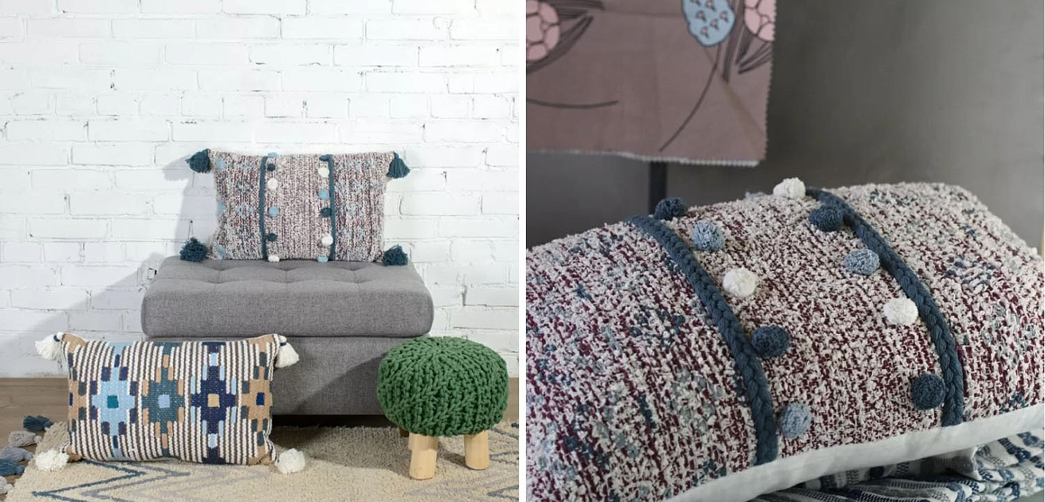 Подушка Lari Blue Ikat с кисточками Подушка Lari Blue Ikat с кисточками - Loft-Concept во Владивостоке