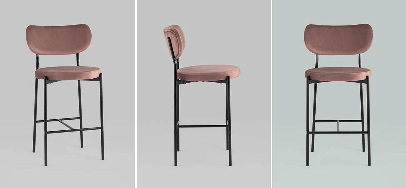 Барный Стул Alfie Chair Черные ножки Розовый Велюр Барный Стул Alfie Chair Черные ножки Розовый Велюр - Loft-Concept во Владивостоке