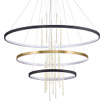 Люстра подвесная с 3-мя круглыми подвесами в черном и золотистом цвете и вертикальными подвесками Ring Horizontal варинант исполнения - 1 | Loft Concept во Владивостоке