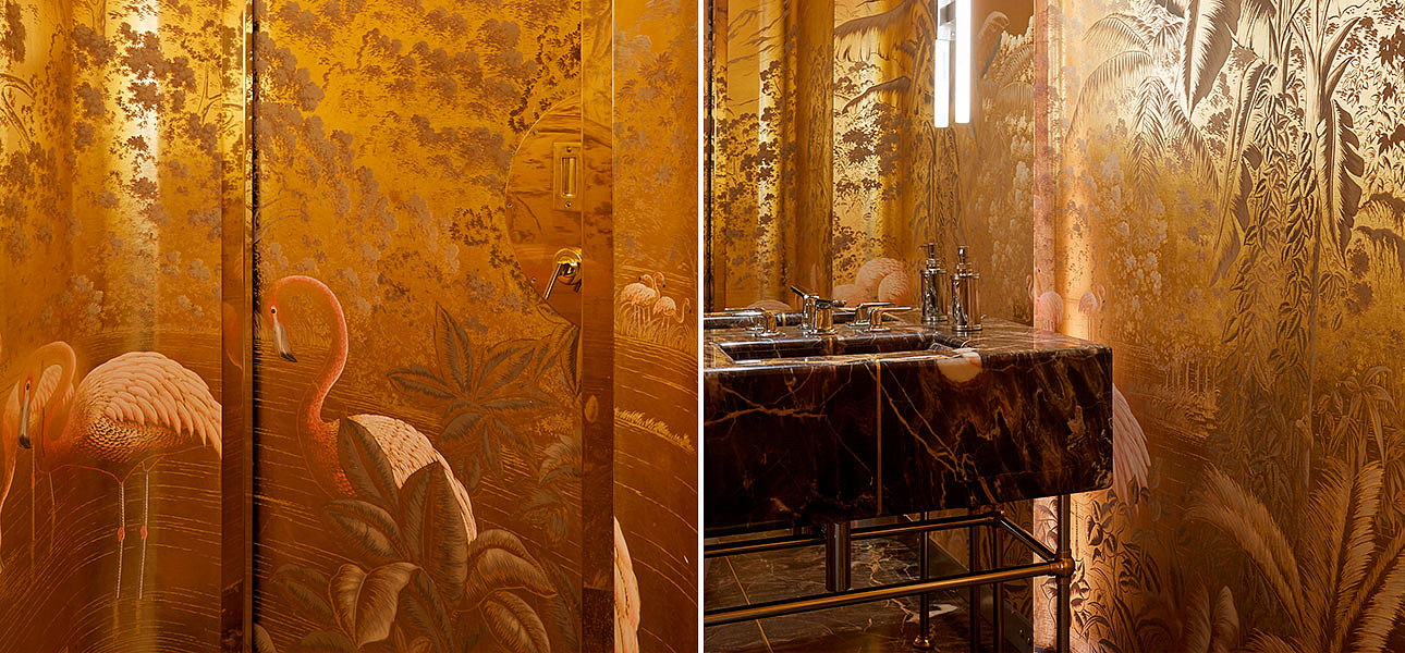 Обои ручная роспись Flamingos Flamingo on Deep Rich Gold gilded paper Обои ручная роспись Flamingos Flamingo on Deep Rich Gold gilded paper - Loft-Concept во Владивостоке