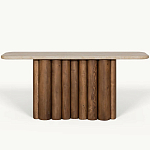 Консоль с овальной столешницей и фактурным деревянным основанием Enzo варинант исполнения - 2 | Loft Concept во Владивостоке