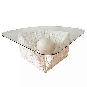 Дизайнерский журнальный стол в виде раковины с жемчужиной под прозрачной столешницей Fahin