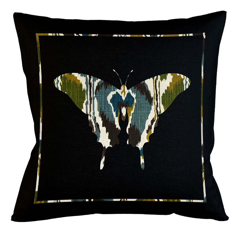 Подушка декоративная бабочка сине-зелёный орнамент Ikat Pattern Серый Бежевый Черный Зеленый Подушка декоративная бабочка сине-зелёный орнамент Ikat Pattern Серый Бежевый Черный Зеленый во Владивостоке | Loft Concept