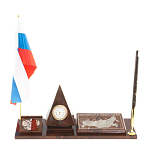 Настольный письменный набор с часами в виде пирамиды из природного камня обсидиана Pyramid of Time варинант исполнения - 1 | Loft Concept во Владивостоке