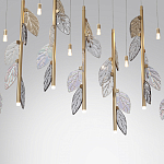 Люстра с золотистыми трубками и прозрачными стеклянными листьями на подвесах Sylva  варинант исполнения - 6 | Loft Concept во Владивостоке
