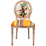 Стул бежевый в разноцветную полоску из натурального бука с изображением птиц и цветов Blooming Yellow Red Birds Colorful Stripes Chair варинант исполнения - 1 | Loft Concept во Владивостоке