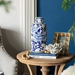 Ваза цилиндрической формы с крышкой и синим цветочным узором на белом фоне Blue & White Ornament варинант исполнения - 6 | Loft Concept во Владивостоке