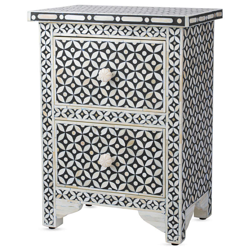 Тумба Neela Bone Inlay Two-drawer Chest Черный ivory ( слоновая кость ) Тумба Neela Bone Inlay Two-drawer Chest Черный ivory ( слоновая кость ) во Владивостоке | Loft Concept