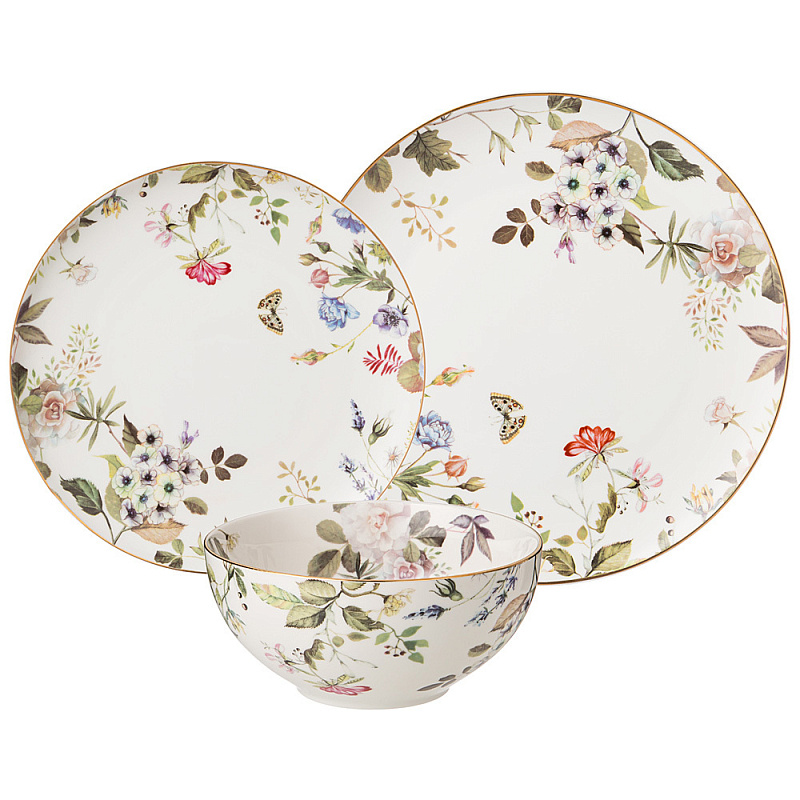 Набор посуды обеденный на 4 персоны 12 предметов Garden Whisper Porcelain Set Белый Мульти Набор посуды обеденный на 4 персоны 12 предметов Garden Whisper Porcelain Set Белый Мульти во Владивостоке | Loft Concept
