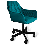 Стул с мягкой бирюзовой обивкой из велюра и подъемно-поворотным механизмом на черных колесиках Harper Turquoise варинант исполнения - 1 | Loft Concept во Владивостоке